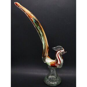 Vintage Hand Blown Art Glass Roadrunner or Pheasant 18" Tall Colorful